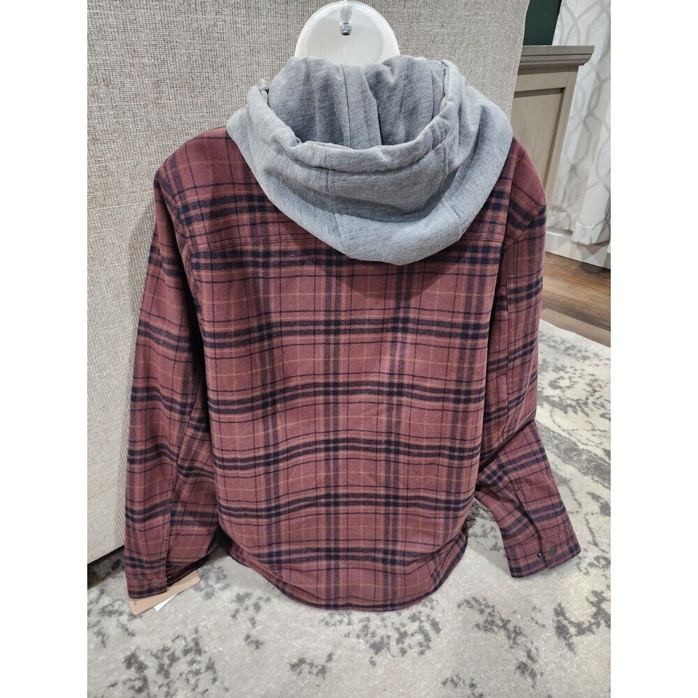 NEW Levi Strauss & Co. Men's Plaid Hooded Lined Shirt Jacket Black Brown Small - Picture 2 of 7